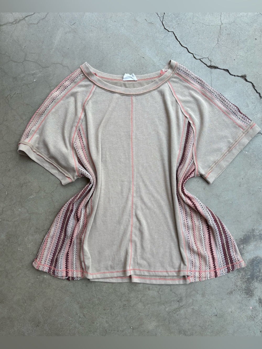 Andrée by Unit Taupe Blush Crochet Knit Panel Dolman Sleeve Top 2X Plus Size